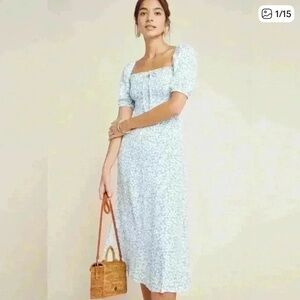 Faithfull the Brand Summer Floral Sky Blue Midi Dress XS